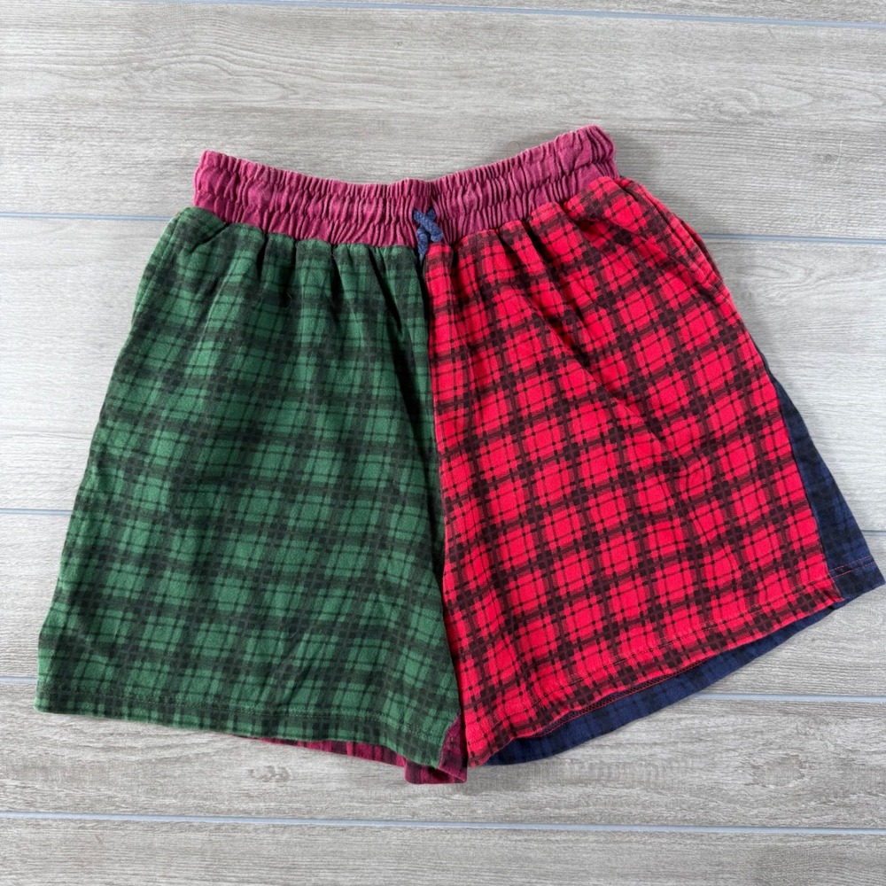 Mobility Sport Mens Plaid Patchwork Flannel Shorts Multi Color Size L Vintage
